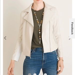 Chico’s Faux Leather Moro Jacket in Ivory. Chico’s size 2. Excellent like new!